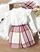 Aulyffo 4t Girls Clothes Size 5 Toddler Girl Outfits 5t White Ruffle Shirt Button Long Sleeve Tops + Pink Plaid Mini Skirt Shorts + Cute Hat 3Pcs Fashion Girls' Clothing Sets