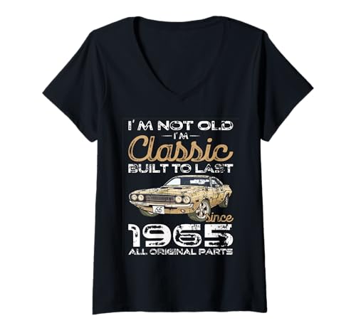 Femme 60ème anniversaire cadeau homme millésime 1965 voiture classique drôle T-Shirt avec Col en V