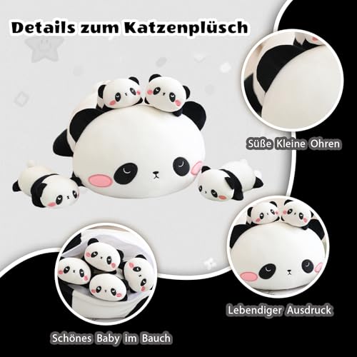 SQEQE Panda Plushies Stuffed Animals with 4 Babies, Cute Panda Plush Pillow Soft Toy Birthday Gifts for Girls Boys