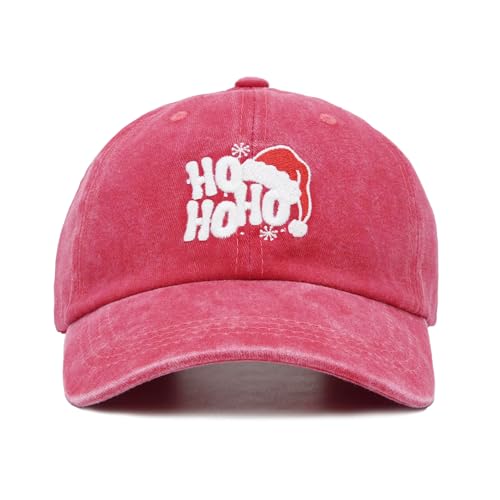 Casquettes de Noël pour adultes - Style décontracté - Casquette en coton brodée amusante - Rouge