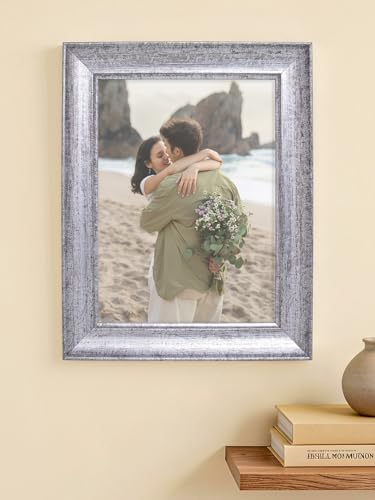 Image of GOLDEN PEACOCK 6x8 Inch Photo Frame - Antique Silver Grey Finish | Vintage Decorative Tabletop & Wall Hanging Picture Frame for Living Room, Office & Anniversary Gifting