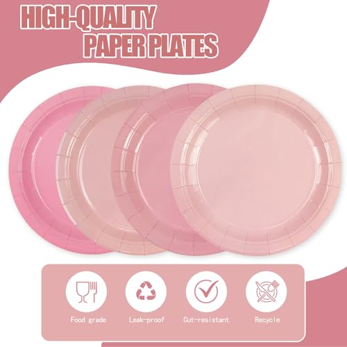EVYIENEN 48 Pcs Pink Paper Plates,7 Inch Light Pink Party Supplies Disposable Paper Dessert Plates for Baby Shower Wedding, Birthday - Image 3