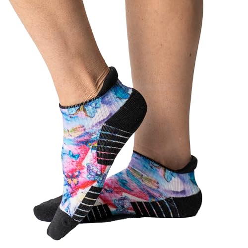 Viasox Ankle Compression Socks for Women & Men 14 mmHg Support Improves Circulation Extra Cushioned (US Alpha X-Large Regular Regular Butterfly)