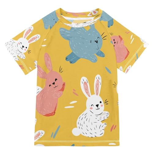 Boys Short Sleeve T-Shirts Cartoon Rabbit Cute Rashguard Kids Swim Shirts Sun UPF 50+