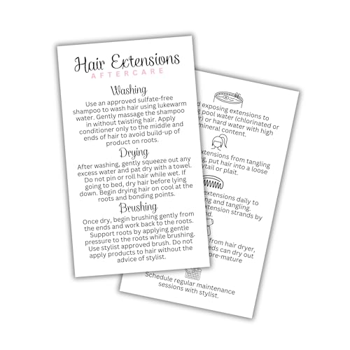 Hair Extension Aftercare Care Instruction Card | 50 pk 2x3.5” inches Do’s and Don’ts of Extensions Supplies Cosmetologist Human Hair Synthetic Hair Extensions How to Care For Client Card