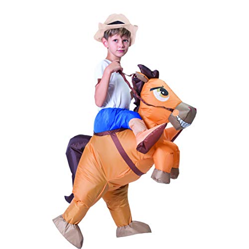 Spooktacular Creations Inflatable Cowboy Riding a Horse Air Blow-up Deluxe Halloween Costume - Child Brown