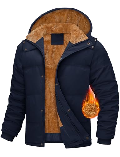 Yuson Girl Abrigo Hombre Invierno Parka Forro Polar Cálido Chaqueta con Cremallera Gruesa Termal Cazadora Abrigos Desmontable Prueba de Viento Acolchado de Algodón Abrigo con Capucha(Azul marino, M)
