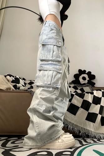 Women's Cargo Pants Y2K High Waist Baggy Jeans Flap Pocket Loose Denim Pants Streetwear3