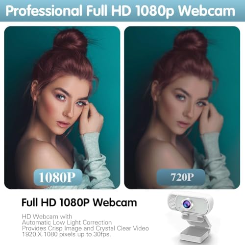 Image of TRAUSI Webcam 1080P with Built-in Mic, Wide Angle & Privacy Cover for PC /Laptop, Plug & Play USB HD Computer Web Camera with Light Correction for Meetings, Streaming and Video Calling (White)