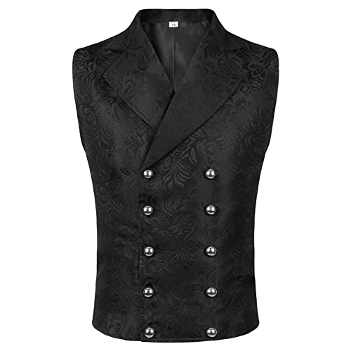 Men Victorian Suit Vest Black Steampunk Vest Waistcoat Double Breasted Jacquard Gothic Renaissance Vest for Men