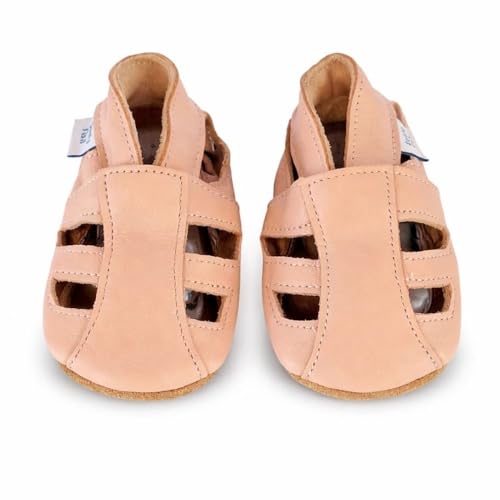 Dotty Fish Sandales Bébé & Enfant en Cuir – Semelle Souple Antidérapante, Chaussures Premiers Pas, Respirantes - Rose 12-18 mois