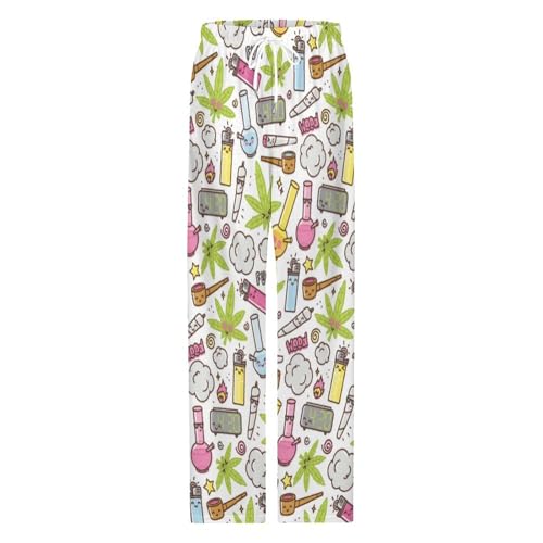 Bagea-Ka Green Weed Marijuana Kawaii Cartoon Pattern Mens Pajama Pants Lounge Sleep Long Pants with Pocket Loungewear4