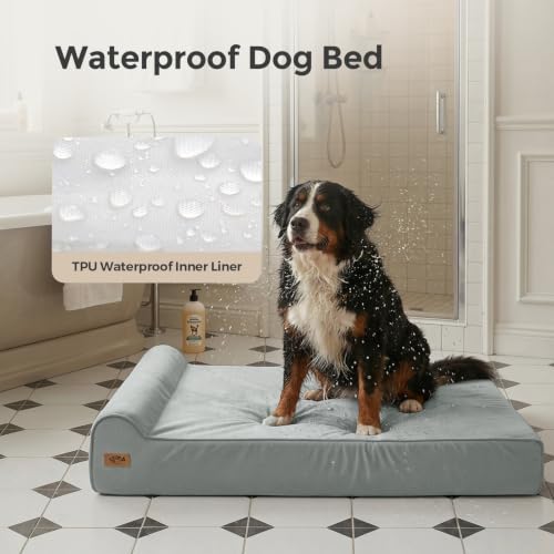 Image of Sytopia XXL 35D Memory Foam Dog Bed for Extra Large Dogs - 7 inch Thick Orthopedic Pet Couch for Seniors and Big Breeds up to 150 Pounds, with Waterproof Liner & Washable Cover, 50 inchx 34 inchx 7 inch, Light Blue