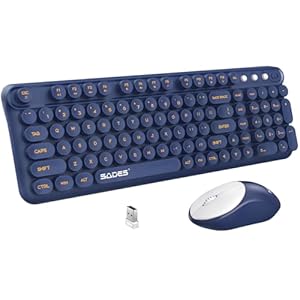 Wireless Keyboard and Mouse,Retro Typewriter Keyboard and Mouse Combo,2.4G Wireless Keyboard Mouse,Home and Office Keyboard’s,Computer Keyboard and Mouse for Laptop PC Windows, Navy Blue