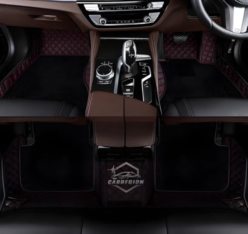 Image of 7D Car Foot Mat for VINFAST MPV7 | Black Red | Premium Leatherette | Imparts Luxurious & Elegant Look | 100% Waterproof and Dust Proof | Custom Fitted Car Floor Tray Mat