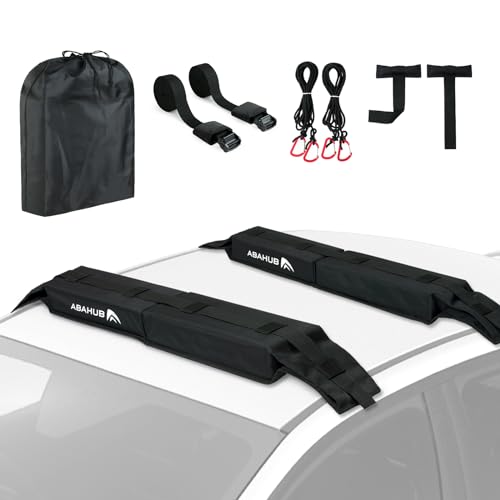 Image of Abahub Soft Roof Rack Pads System for Surfboard, Kayak, Canoe 32 Inch | Car Roof Rack Pads Use with Cross Bar, with 2 Tie Down Straps, 2 Tie Down Ropes, 2 Hood Loops and Storage Bag