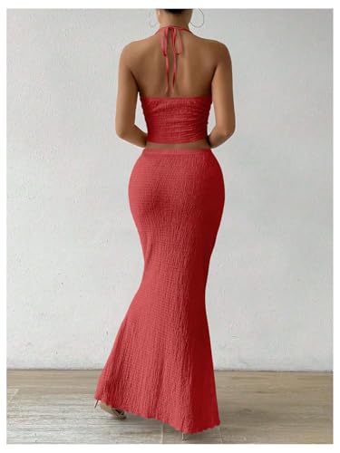 Image of SOLY HUX Women's Two Piece Outfits Twist Front Halter Cami Tops and Skirt Summer Set