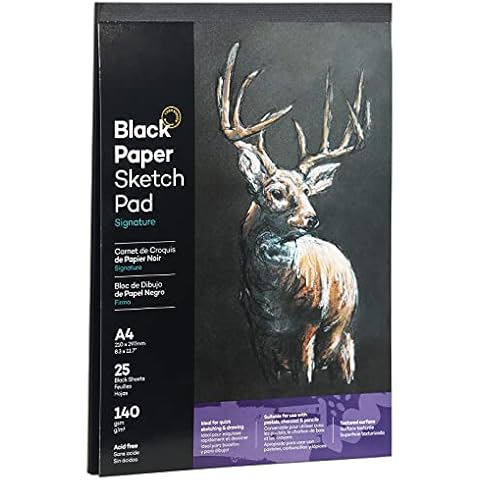 Black Sketch Drawing Paper Pad A4 Sketch Book Artist Sketchpad for Adult Kid DIY Arts Crafts Painting Sketching Oil Pastel Highlight Pen Chalk Graphite & Colored Pencils 25 Sheet Cover