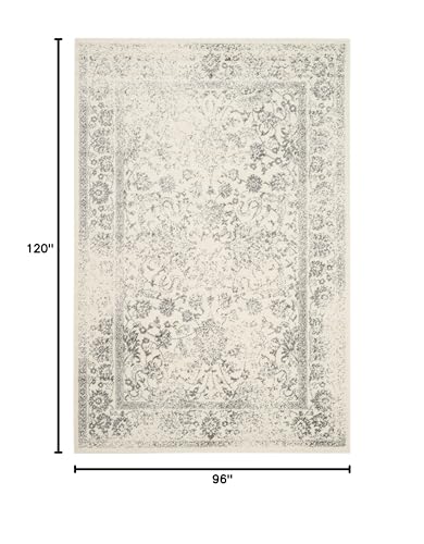 SAFAVIEH Area Rug 8x10 - Adirondack Collection - Large - Ivory & Silver, Distressed Vintage Floral Design, Non-Shedding & Easy to Clean, Ideal for Living Room, Bedroom, Dining Space (ADR109C)