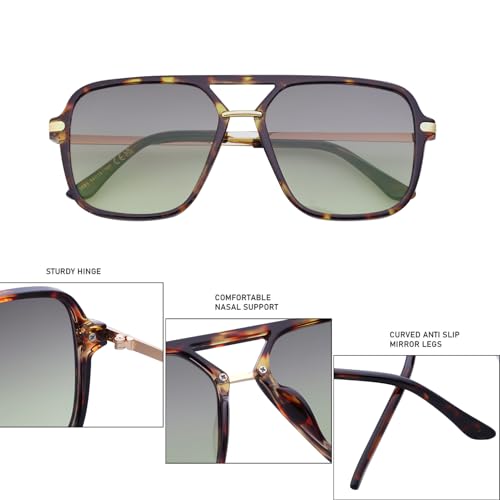 Retro Square Tinted Lens Aviator Sunglasses Tangle Free No Nose Piece for Women Men Trendy2