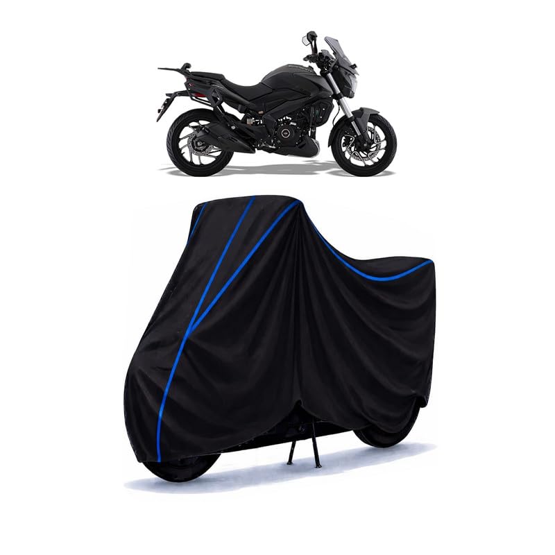 Image of Classic 350 Heritage Premium Bike Cover Water Resistant Universal Motorcycle Rain | Heavy Duty UV Protection, Dust, Scratch Indoor Outdoor All Weather with Black Blue Piping Elastic