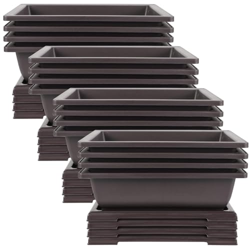 JEUIHAU 16 Pack 9 Inch Bonsai Training Pots with Tray, Rectangular Plant Pot with Drainage Hole...