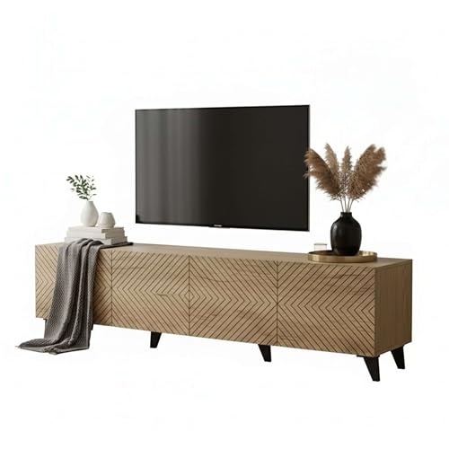 Miroytengo Mueble de TV 200 cm Josi Salón Comedor 4 Puertas abatibles Melamina Roble Artesano y Negro