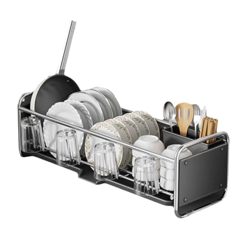 Abtropfgestell Geschirr Geschirrabtropfgestell Dish Rack Geschirrständer Abtropfhalter Abtropfgitter Geschirrablage Abtropfschale Abtropfständer Geschirrkorb Klein Besteckkorb (Gray,43x17x17cm)