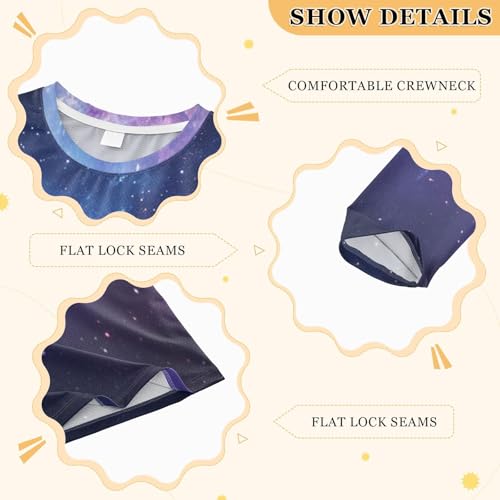 Image of Pfrewn Kids Galaxy Stars Abstract Space Long Sleeve Rash Guard Shirt Blue Purple Swim Shirt for Boys Girls UPF 50+ 3-12T