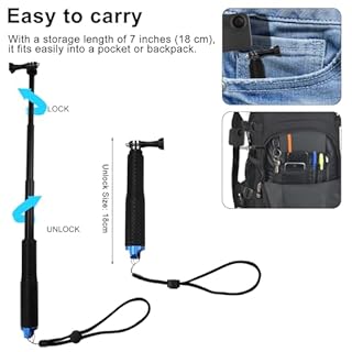 TNSLAND Perche à Selfie pour GoPro, Perche Telescopique pour Caméra Sport, Perche Telephone, Selfie Stick Compatible avec GoPro Hero 12/1110/9/8/7, Insta360 One R/RS,DJI Osmo Action caméras d'action