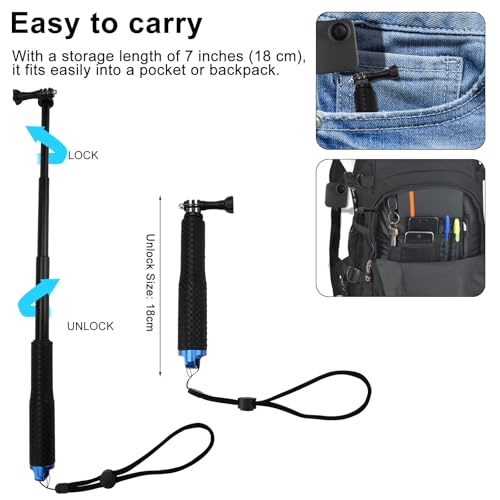 TNSLAND Palo telescópico para Gopro, selfie Stick Action Cam, 19 barras de extensión monopié para GoPro Hero 12/11/10/9/8/7, DJI Osmo Action, Black SJCAM Xiaomi Cam Insta360 - imagen 2
