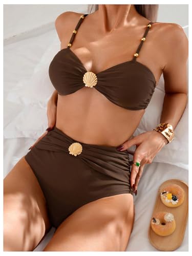 MakeMeChic Women's High Waisted Bikini Sets Metal Shell Swimsuit Bathing Suit Swimwear3