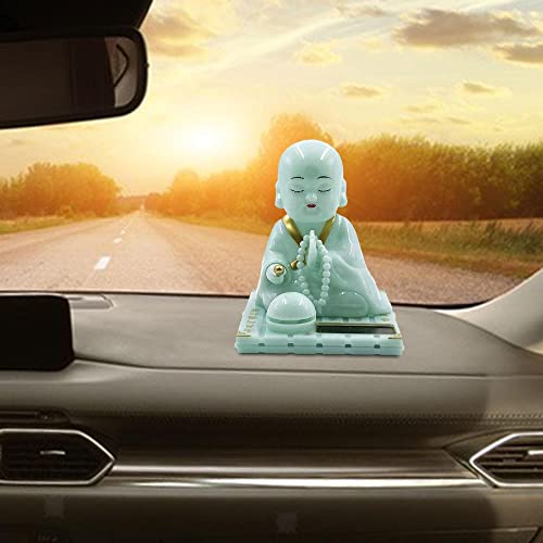 Image of AUGEN Small Buddhist Monk Solar Ornaments, Automatic Nodding Lucky Meaning Light Energy Sensing Eco Friendly Solar Buddhist Monk Statue Decoration for Home /Car Dashboard (Pack of 1, A, Green)