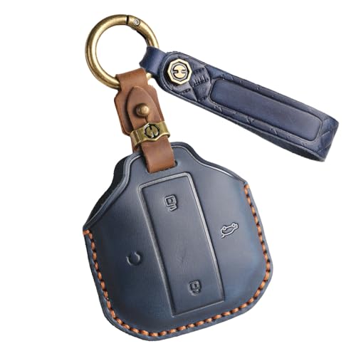 ontto Key Case with Keychain Compatible with Jetour 2025 Shanhai T1 Traveller Freedom Auto Accessories Handmade Leather Key Fob Cover Full Protection Key Shell,Blue
