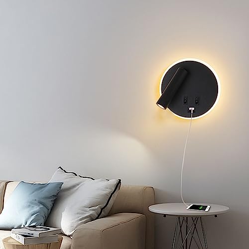 Image of USB Charging Port Wall Wash Light Black Bed LED with Interior Wall Adjustable Spotlight Reading lamp Wall lamp Bedroom Indoor Bedside Lamp 3000K (3W + 9W)