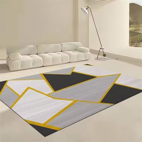 WBDYMX Alfombra De Oficina Alfombra De Juegos Niños alfombras Antideslizantes Alfombra geométrica Amarilla Negra Grigio 150x180CM Alfombra Lavable Salon Alfombra Comedor Grande