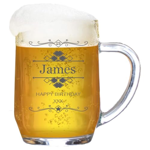Personalised Tankard ‘Modern Monogram’ Engraved Beer Glass Stein | 1 Pint Beer Mug with Handle | Gift for Birthday, Wedding, Anniversary | Customise with Any Message Name or Occasion, 590 ml