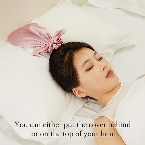 Image of LILYSILK 100% Silk Bonnet for Sleeping & Daily Usage, 2-in-1 Silk Hair Ties with Silk Scrunchies for Long and Curly Hair Elastic Adjustable for Women Ladies and Girls Rosy Pink