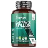 Cáscara de Psyllium Husk 1400 mg - 180 Cápsulas de Pisilio Orgánico Puro - Fibra de Plantago Ovata, Vegano, Sin Gluten, Sin Lactosa y Keto para 3 Meses de Suministro