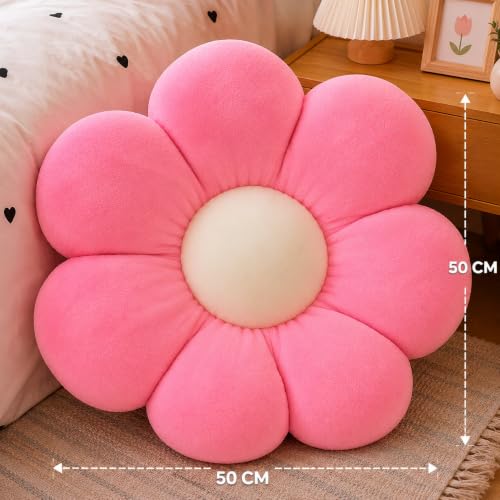 Image of AVSHUB Sunflower Motif 6 Kali Cute Preppy Decorative Throw Pillow|Floor Cushion with Fibre Filling for Aesthetic Decoration (Pink, 50CM)