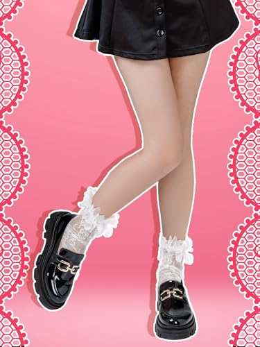 Geyoga 4 Pairs Women's Lace Socks Ankle High Lace Loose Sheer Mesh Slouch Socks for Women2