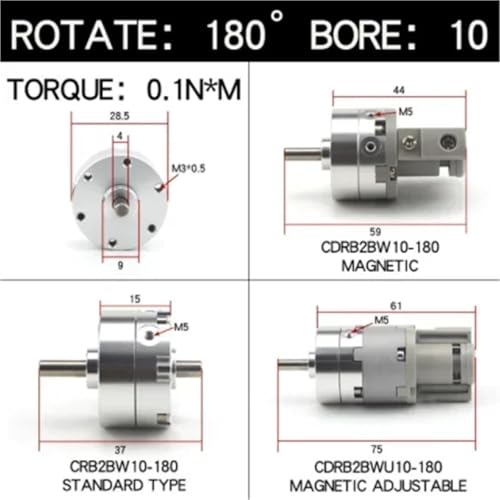 Vérin oscillant rotatif CDRB2BWU avec angle ajustable de 90 à 270S