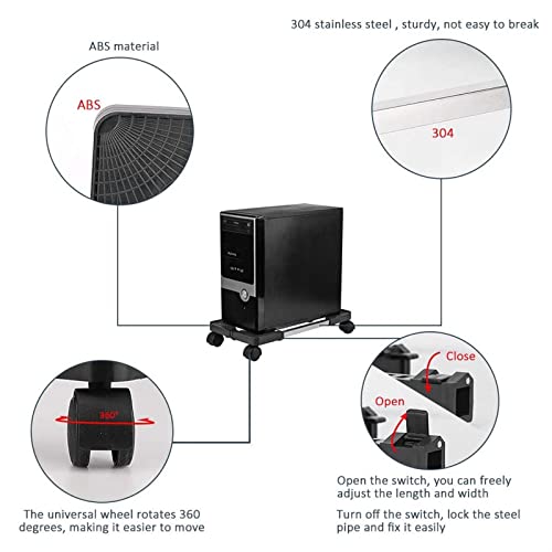 Soporte móvil para CPU, carrito ajustable para torres de PC con 4 ruedas universales, soporte rodante para computadoras de escritorio miniatura 4