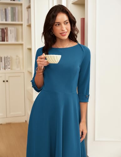 Image of GRACE KARIN Work Dresses for Women 2025 3 /4 Sleeve Fit and Flare Business Midi Dress Classy Office Dresses with Pockets