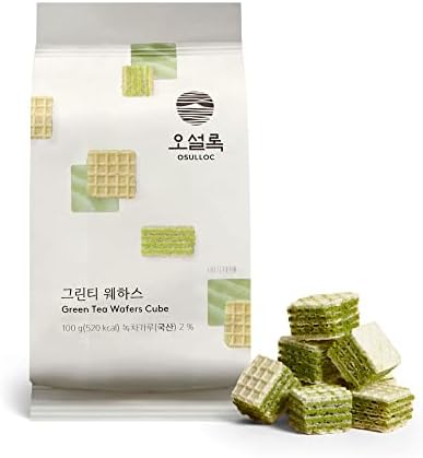 OSULLOC Green Tea Wafers Cookies (3.52oz, 100g) | Korean Matcha Flavored Snacks | Asian Snacks, Premium Tea Food
