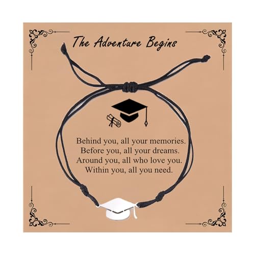 Image of Graduation Bracelets for Her Him,Class of 2026,Personalized Graduation Gifts for College High Scool 8th Grade 5th Grade Master Degree (black rope+silver Charm)
