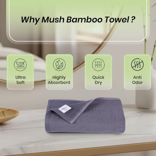Image of Mush Bamboo Dual Texture Waffle Terry Hand Towel Set of 2 | Ultra Soft, Highly Absorbent, Quick Dry | Hand Towels for Bathroom, Gym & Travel (40x60 cm, 450 GSM) Ash Grey