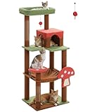 MUTTROS Mushroom Cat Tree Tower with Removable Scratcher, Large Hammock, Condo, Perch, 3 Sisal Posts – Multi-Level Cat Tree for Indoor Cats, Cute Cat Tower for Small Space Homes