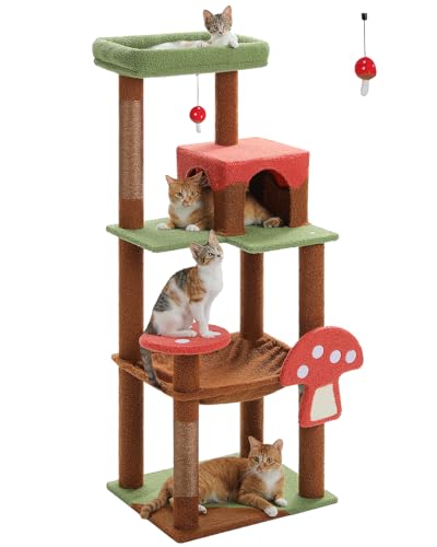 MUTTROS Mushroom Cat Tree Tower with Removable Scratcher Large Hammock Condo Perch 3 Sisal Posts Multi-Level Cat Tree for Indoor Cats Cute Cat Tower for Small Space Homes