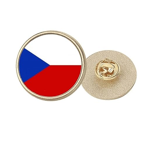 Broche République tchèque ronde écusson drapeau métal doré taille M